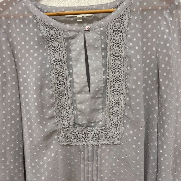 Daniel Rainn Womens Polkadot Gray Textured Sheer 3/4 Sleeve Blouse sz Large - Picture 2 of 12